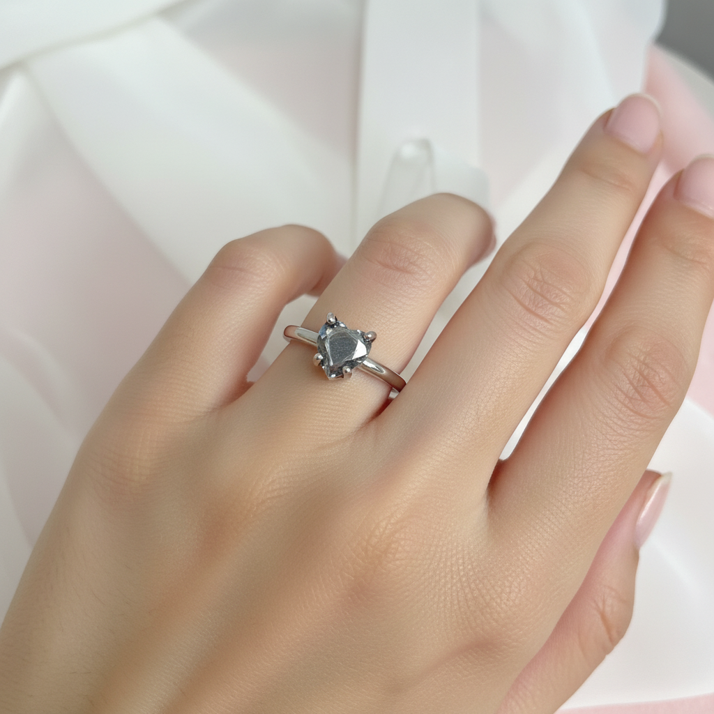 Anello cuore misura 16 in argento bianco - pezzo unico - Lumiere Bijoux