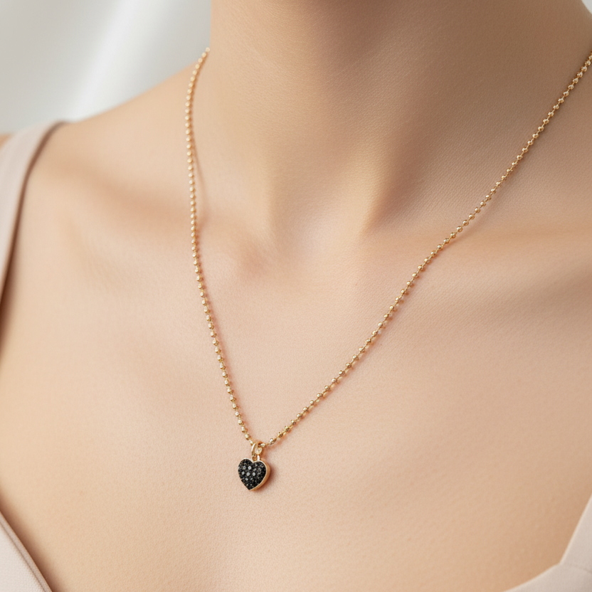 Collana catena militare 35 cm diamantata con un cuore da 0,8 di zirconi - pezzo unico - Lumiere Bijoux