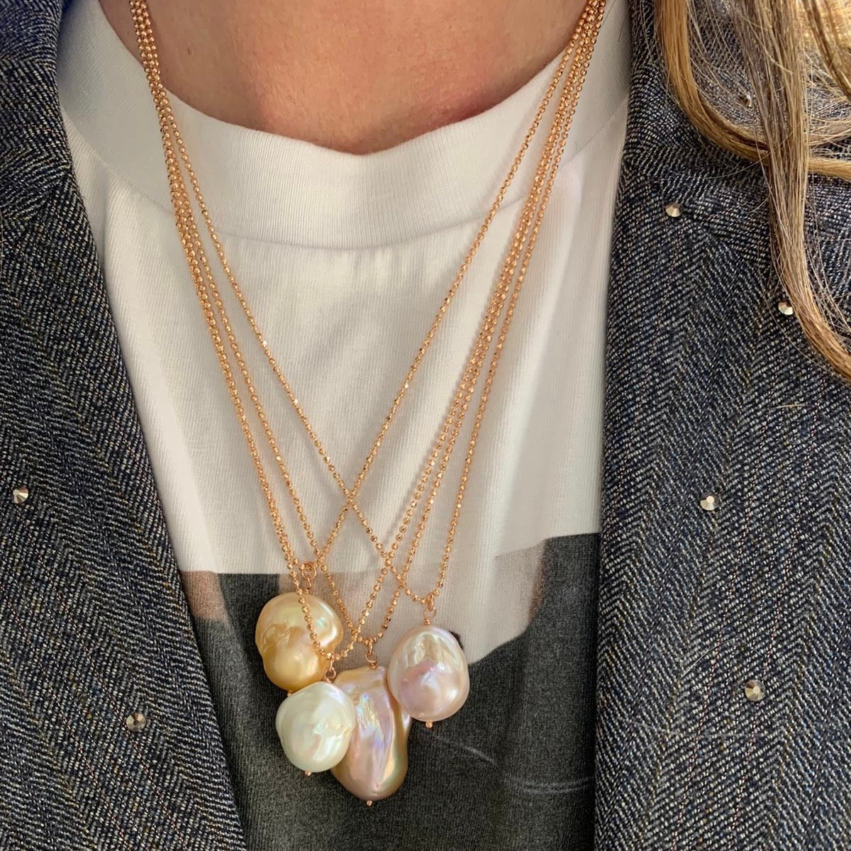 Collana catena cm 50 militare diamantata con perla barocca - Lumiere Bijoux