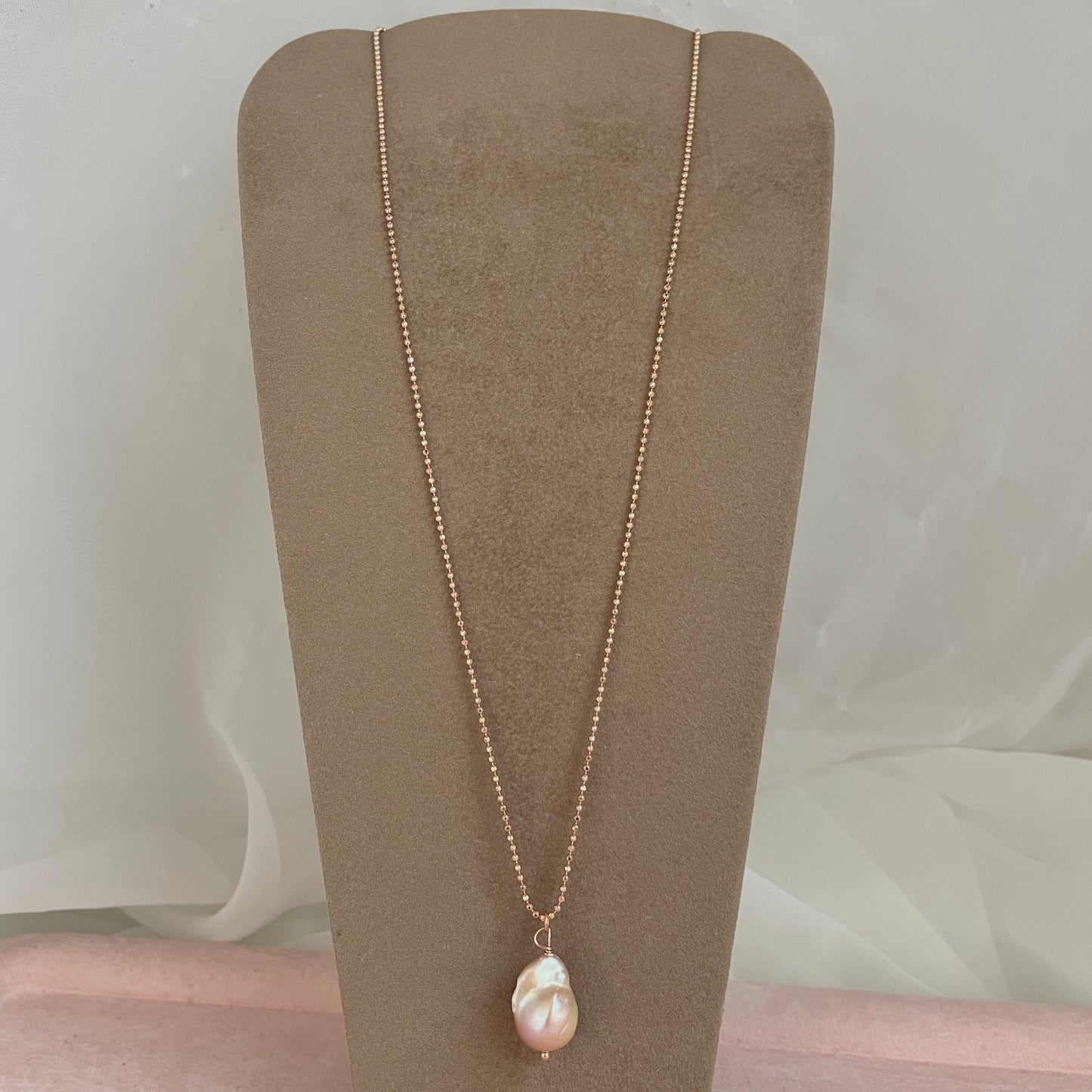 Collana catena militare diamantata cm 50 con perla barocca naturale rosa, bianca o nera