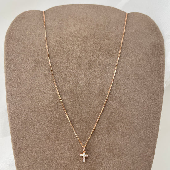 Collana catena grumette cm 35 con croce da 0,8 mm di zirconi - Lumiere Bijoux