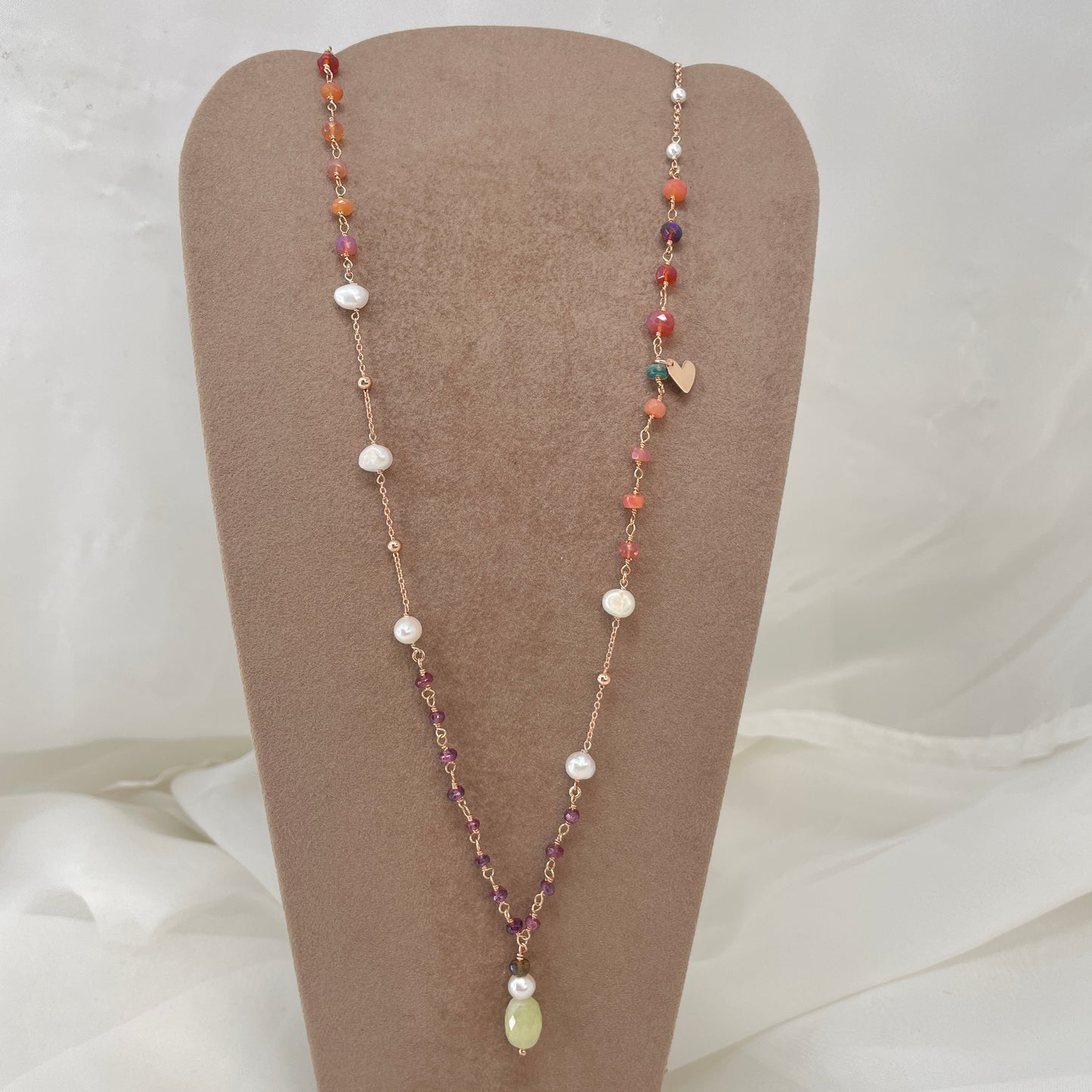 Collana pietre melanzana arancioni a rondelle alternate a perle tonde irregolari cm 70 - pezzo unico - Lumiere Bijoux