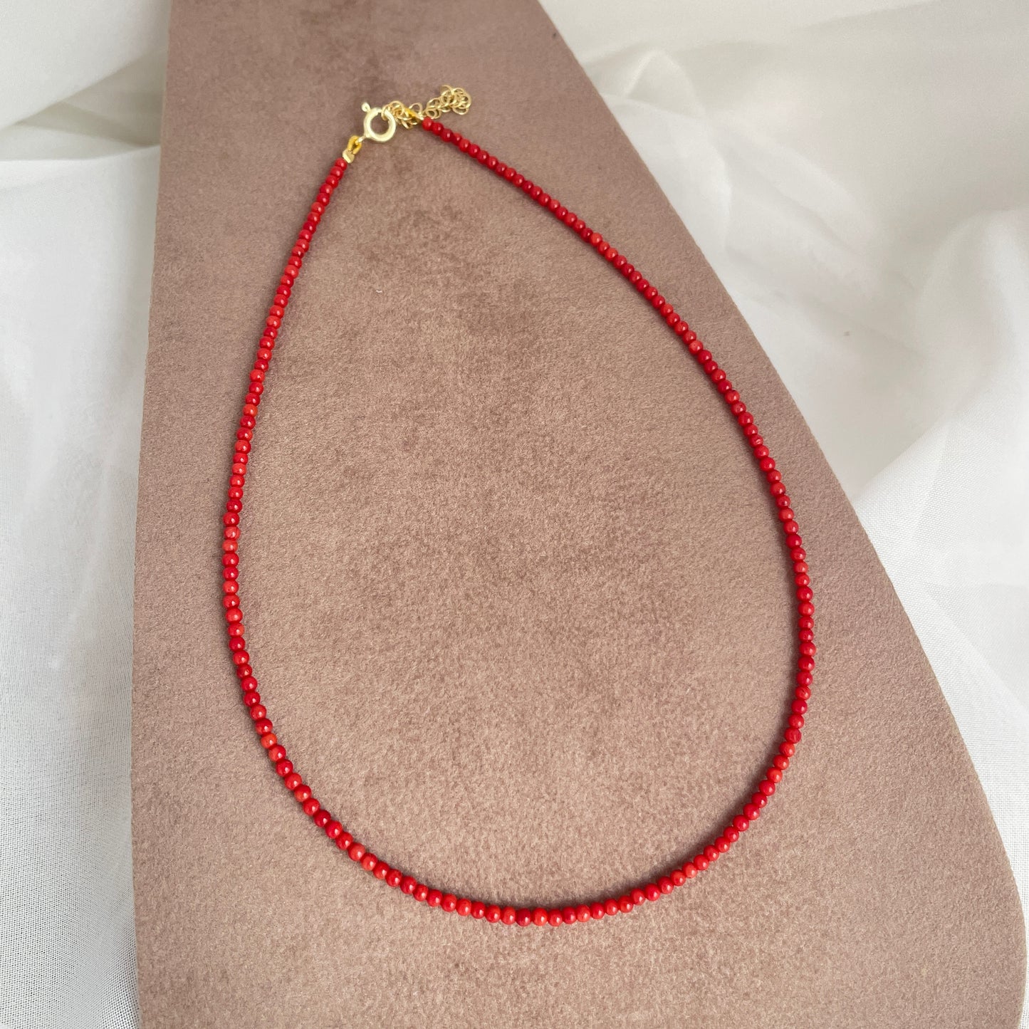 Collana Choker Corallo Rosso 36cm base oro giallo