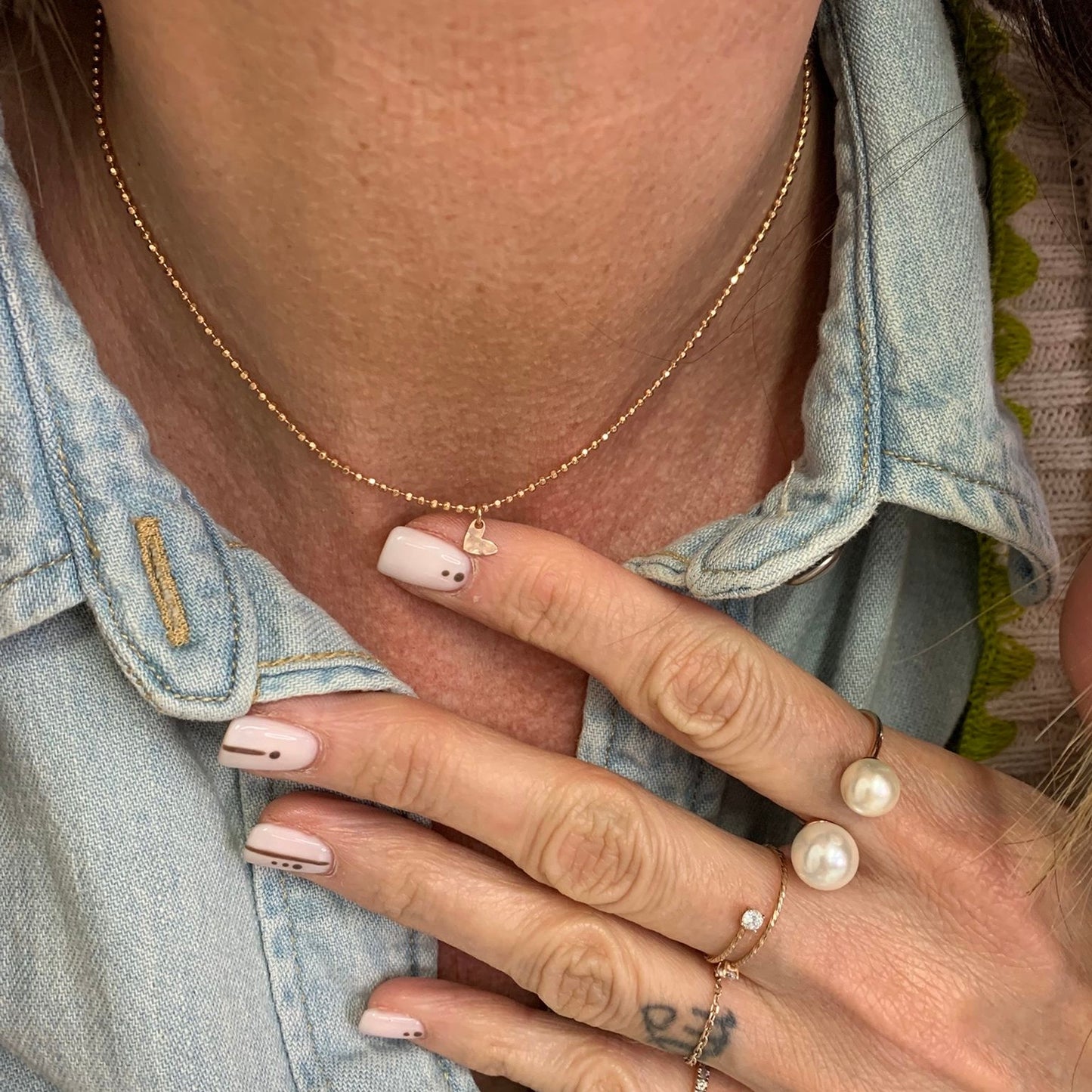 Collana catena militare diamantata cm 35 con micro cuore bacio battuto da 0,5 mm - Lumiere Bijoux