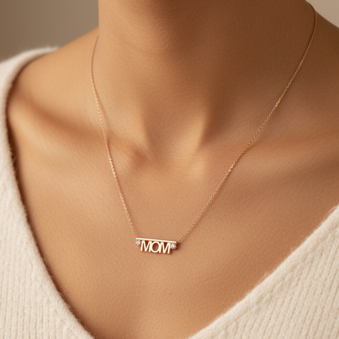 Collana catena forzatina scritta Mom punti luce laterali cm 36 - pezzo unico - Lumiere Bijoux
