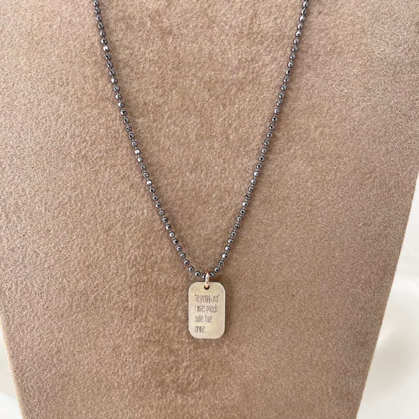Collana catena militare diamantata cm50 rutenio con targhetta e frase emozionale “festa del papà “ - Lumiere Bijoux