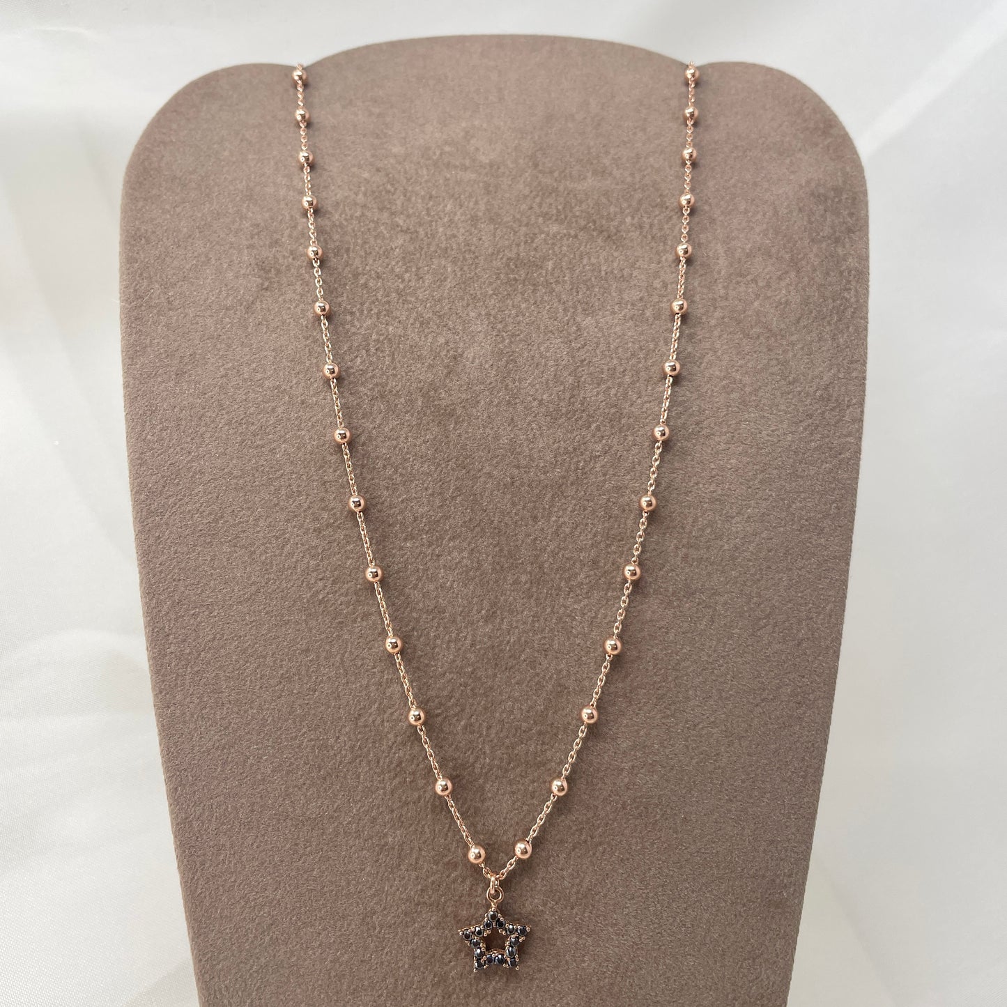 Collana catena rosario cm 40 con stella vuota da 1.2 cm di zirconi neri - Lumiere Bijoux
