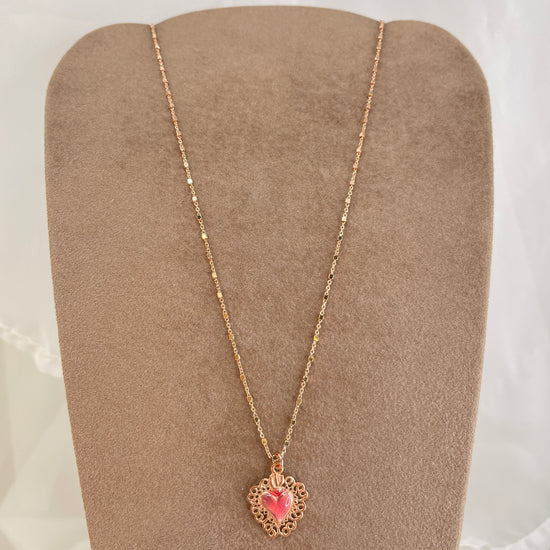 Collana catena dadini con cuore sacro da 1,5 cm smaltato cm 45 più allungamento - Lumiere Bijoux