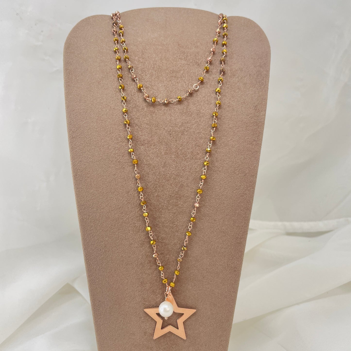 Collana cristalli incatenati oro su base metallo bagnato oro rosa cm 90 - Lumiere Bijoux