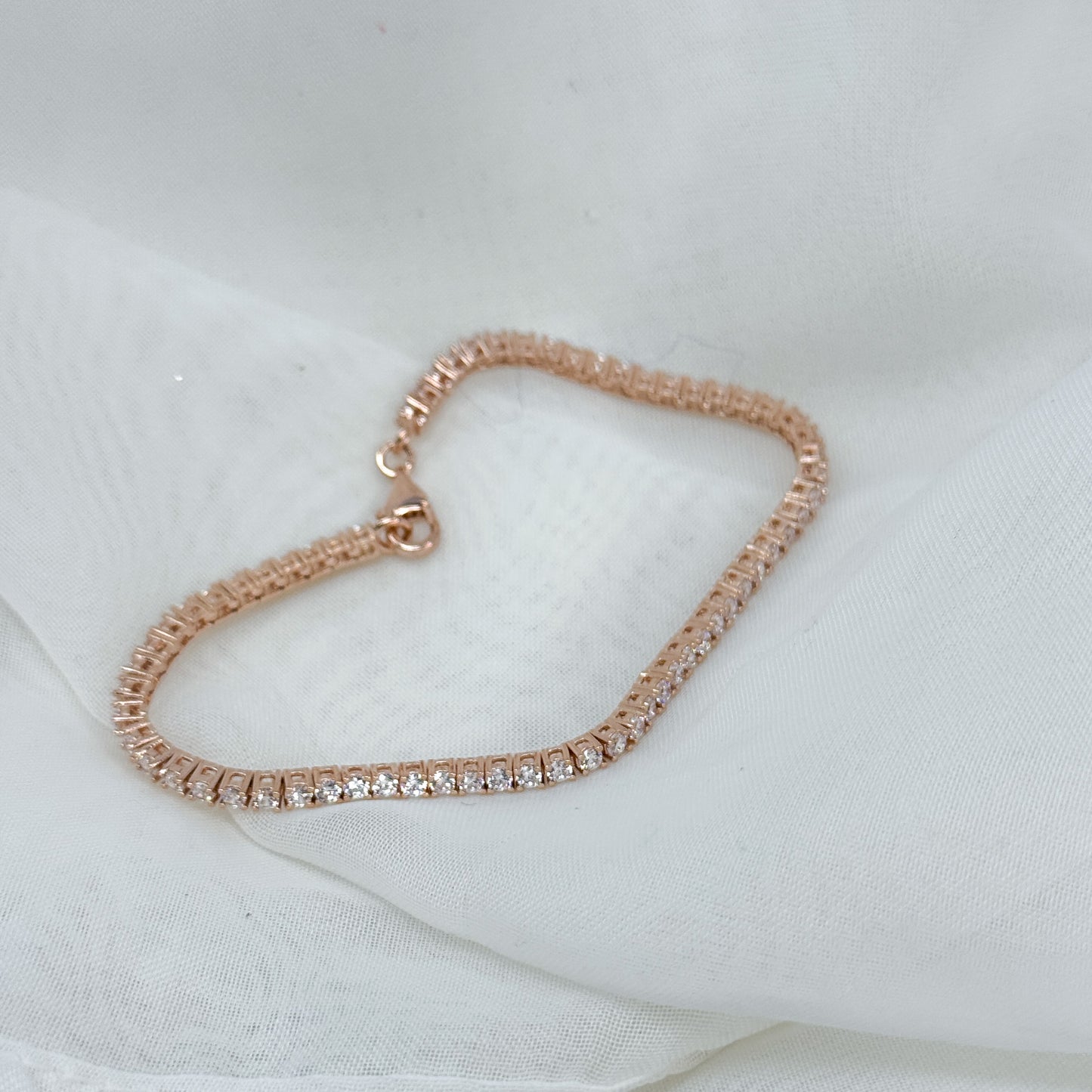 Bracciale tennis semirigido zirconi bianchi da 0,3 cm base rosé - Lumiere Bijoux