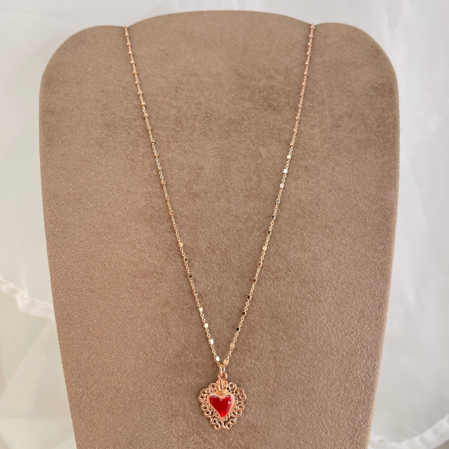 Collana catena dadini con cuore sacro da 1,5 cm smaltato cm 45 più allungamento - Lumiere Bijoux