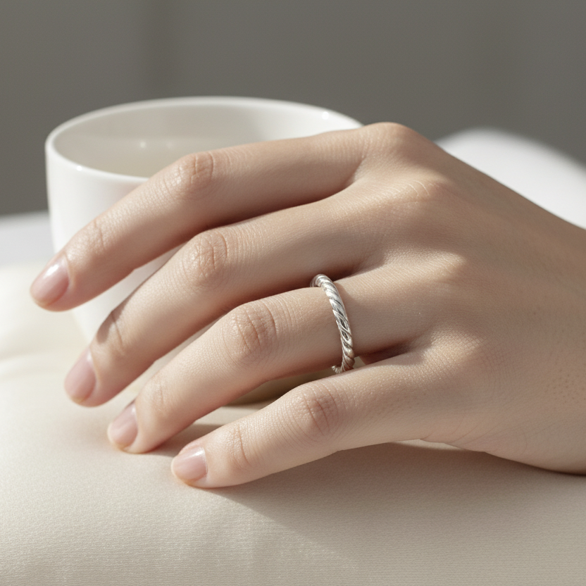 Anello fedina spessa intrecciata misura 12 in argento bianco - Lumiere Bijoux