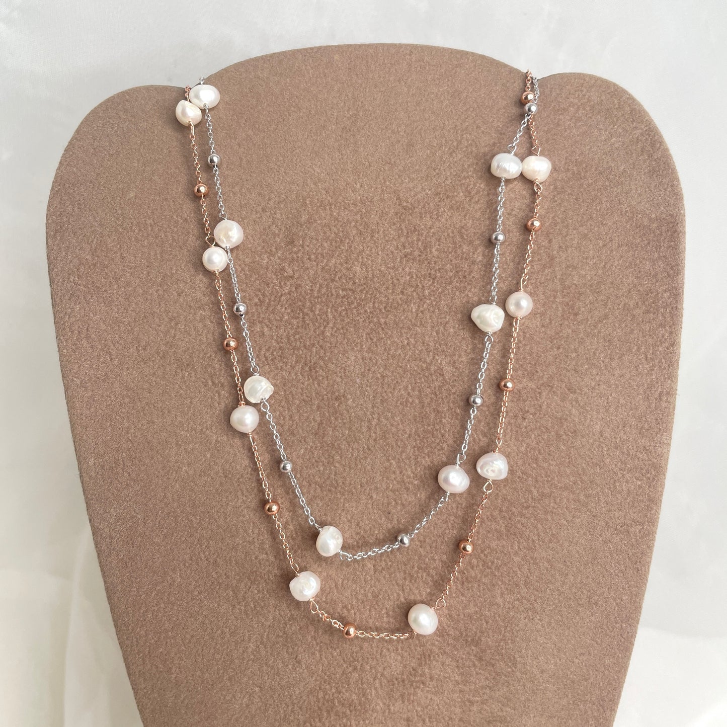 Collana perle sassetto da 0,6 mm bianche alternate a sfere cm 35 - Lumiere Bijoux