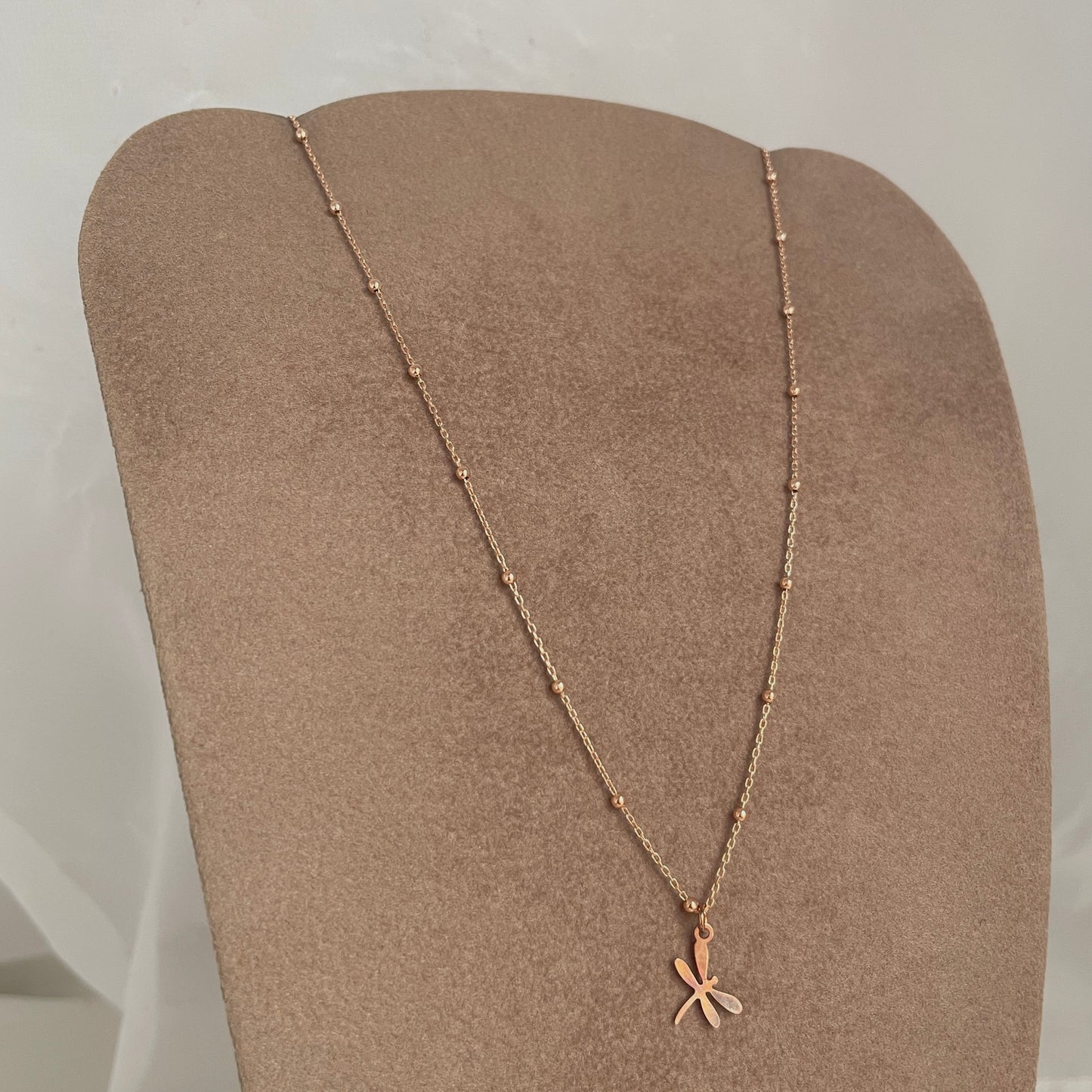 Collana catena micro rosario cm 35 con libellula da 1 cm