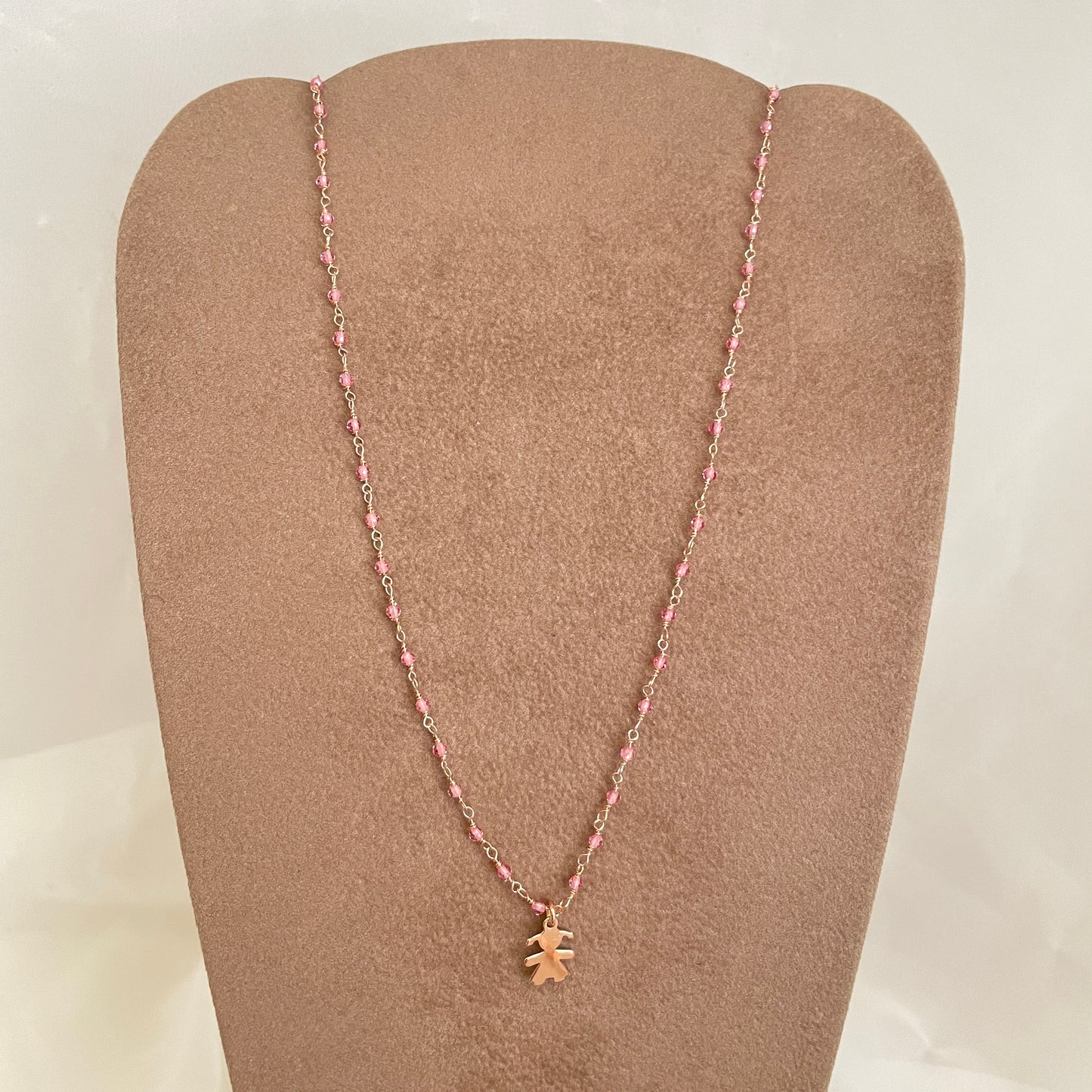 Collana micro cristalli rosa con bimba rosè cm 40 - pezzo unico - Lumiere Bijoux