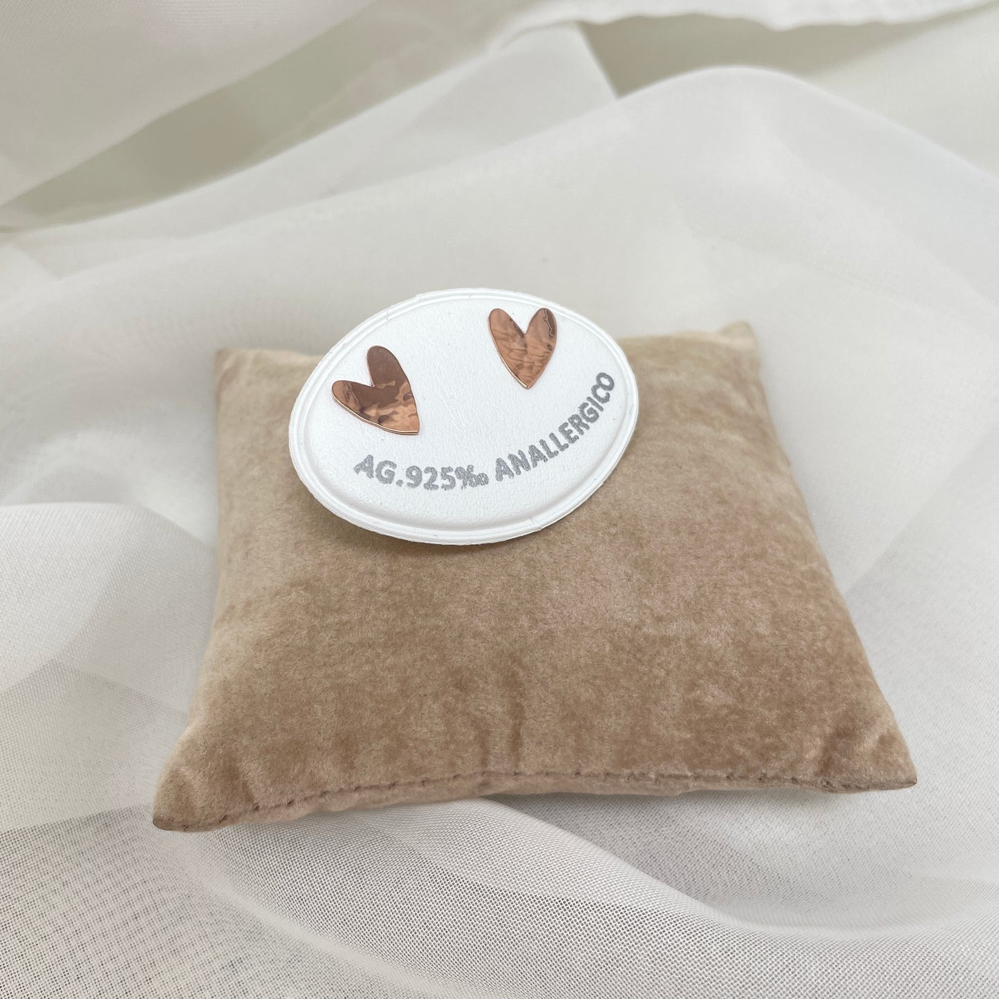 Coppia orecchini a lobo cuore sweet battuti da 1 cm rosè - Lumiere Bijoux
