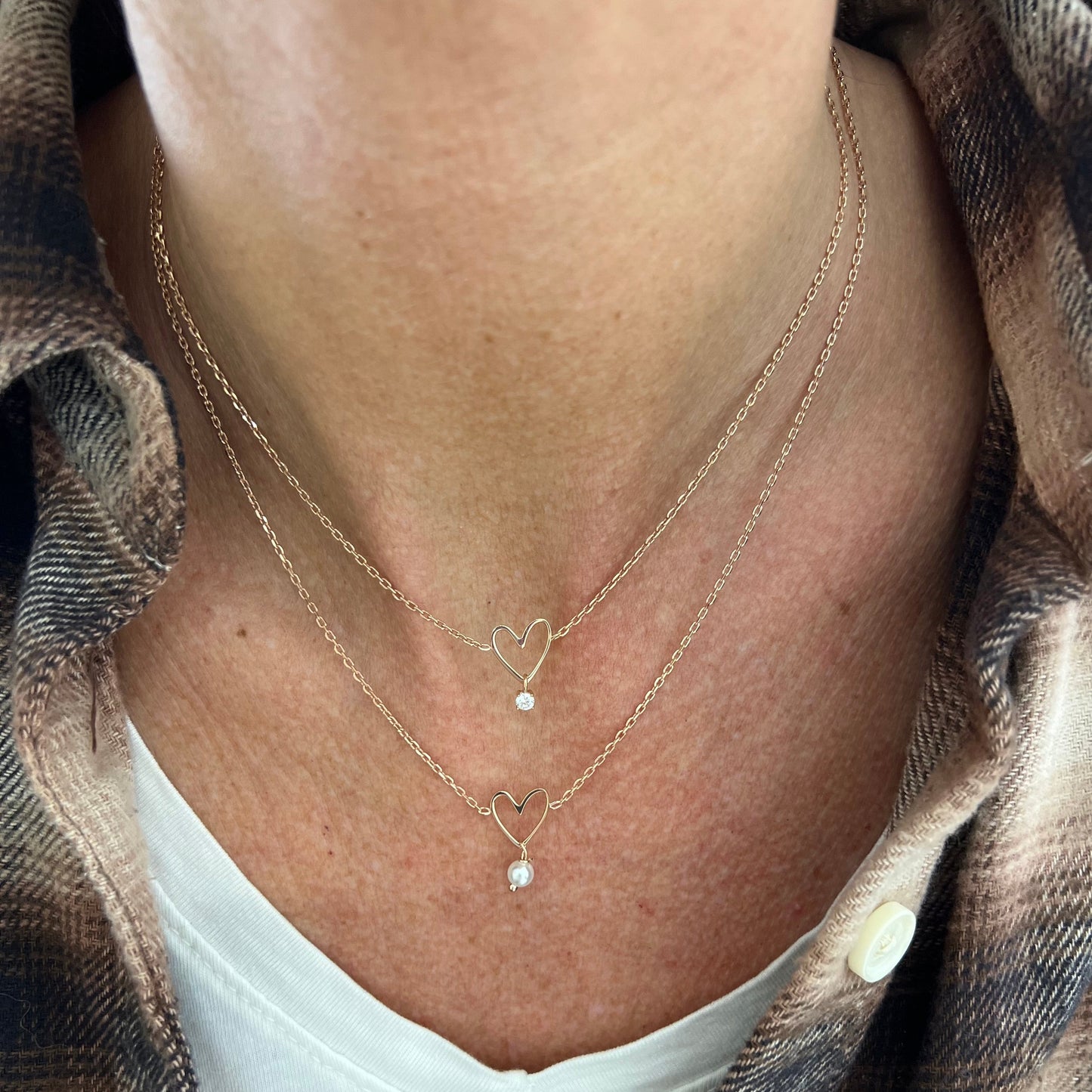 Collana catena forzatina cm38 con cuore Mykonos e perla o punto luce pendente - Lumiere Bijoux