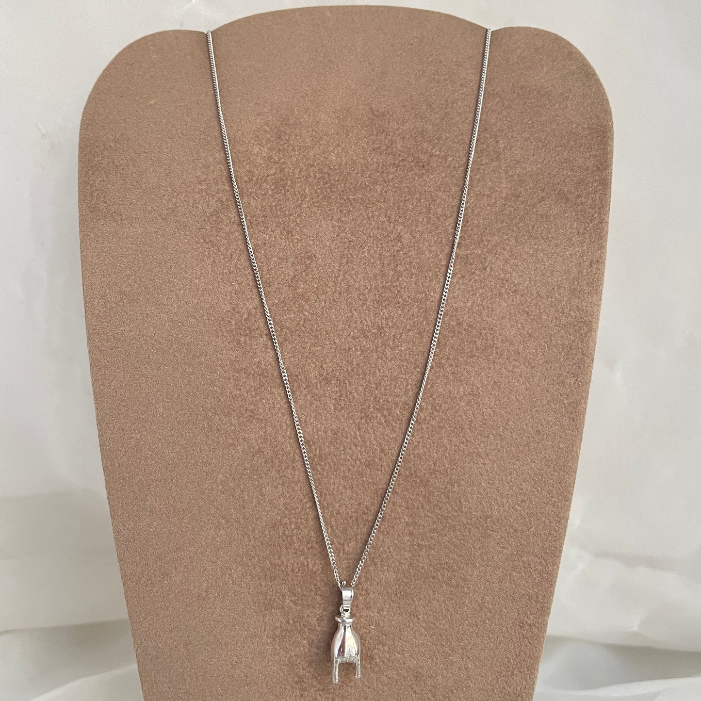 Collana catena grumette cm 40 con Tiè bombato in argento bianco - pezzo unico