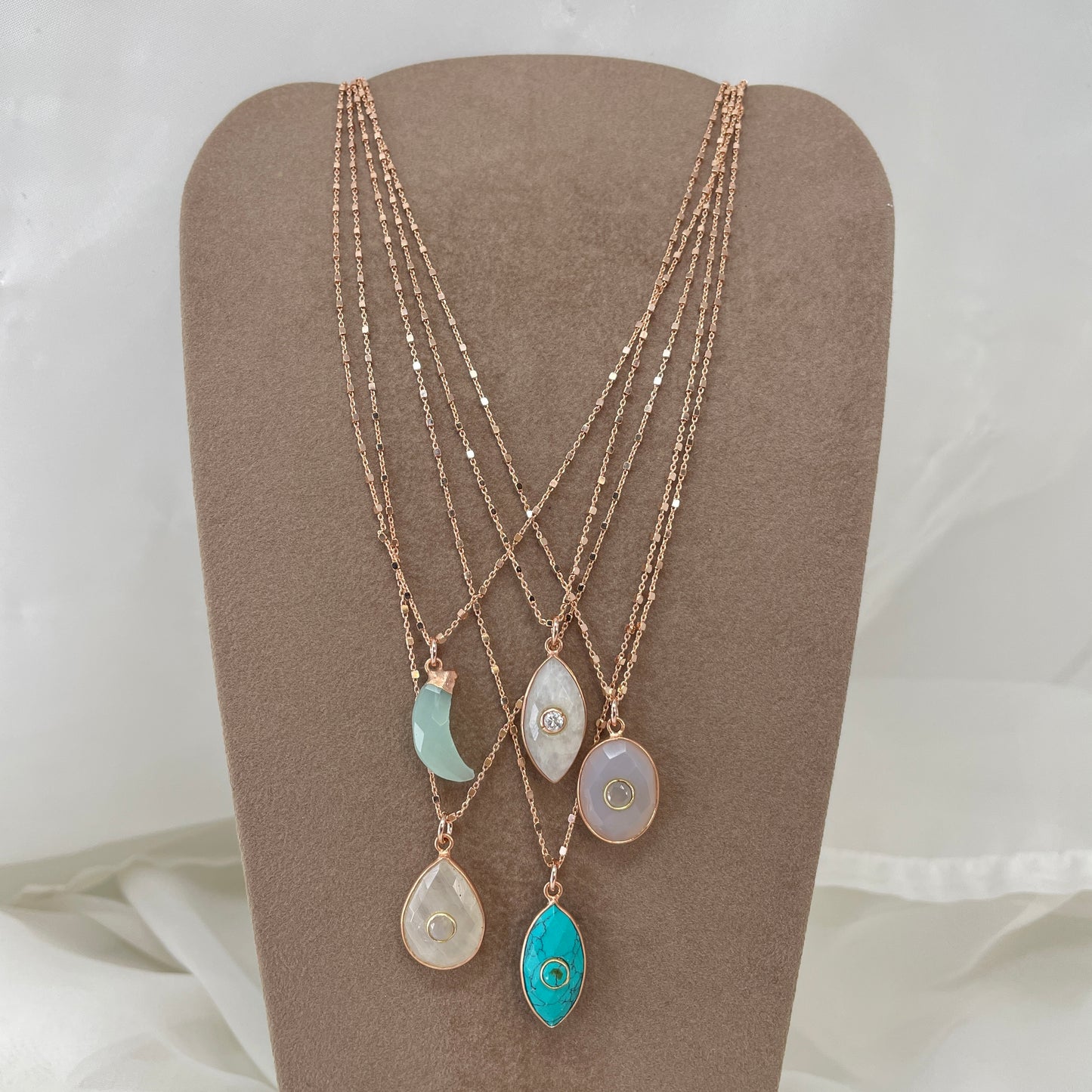 Collana catena dadini cm 50 con pietre di Parigi pendenti - pezzi unici - Lumiere Bijoux