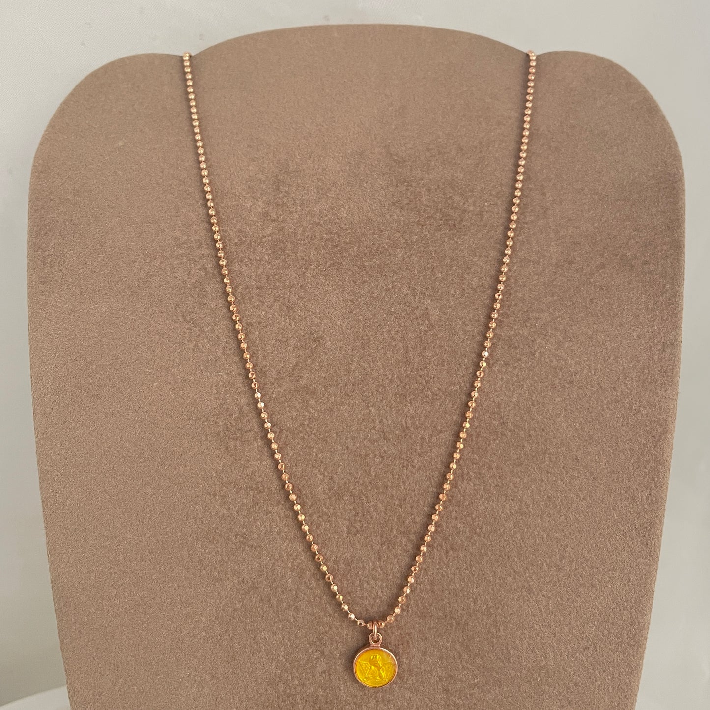 Collana catena militare diamantata cm 35 con cialdina angioletto laccata giallo - pezzo unico