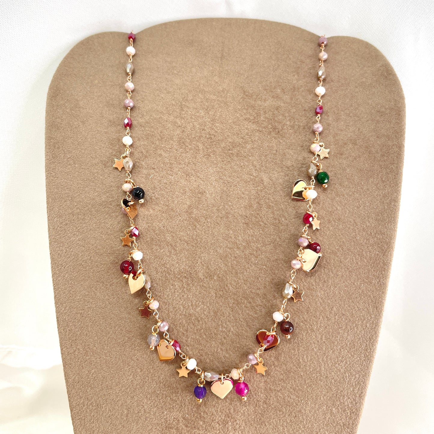 Collana cm 40 multicristalli con cuori stelle e cristalli pendenti - Lumiere Bijoux