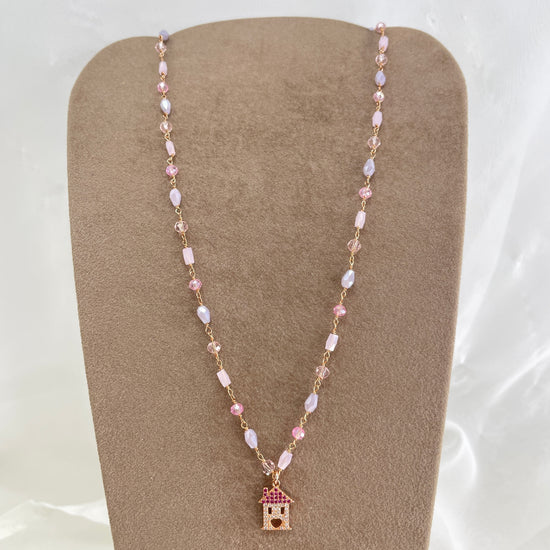 Collana cristalli multicolore con soggetto di zirconi casetta o cuore vuoto o cialdina con stella cm 40 - pezzi unici - Lumiere Bijoux