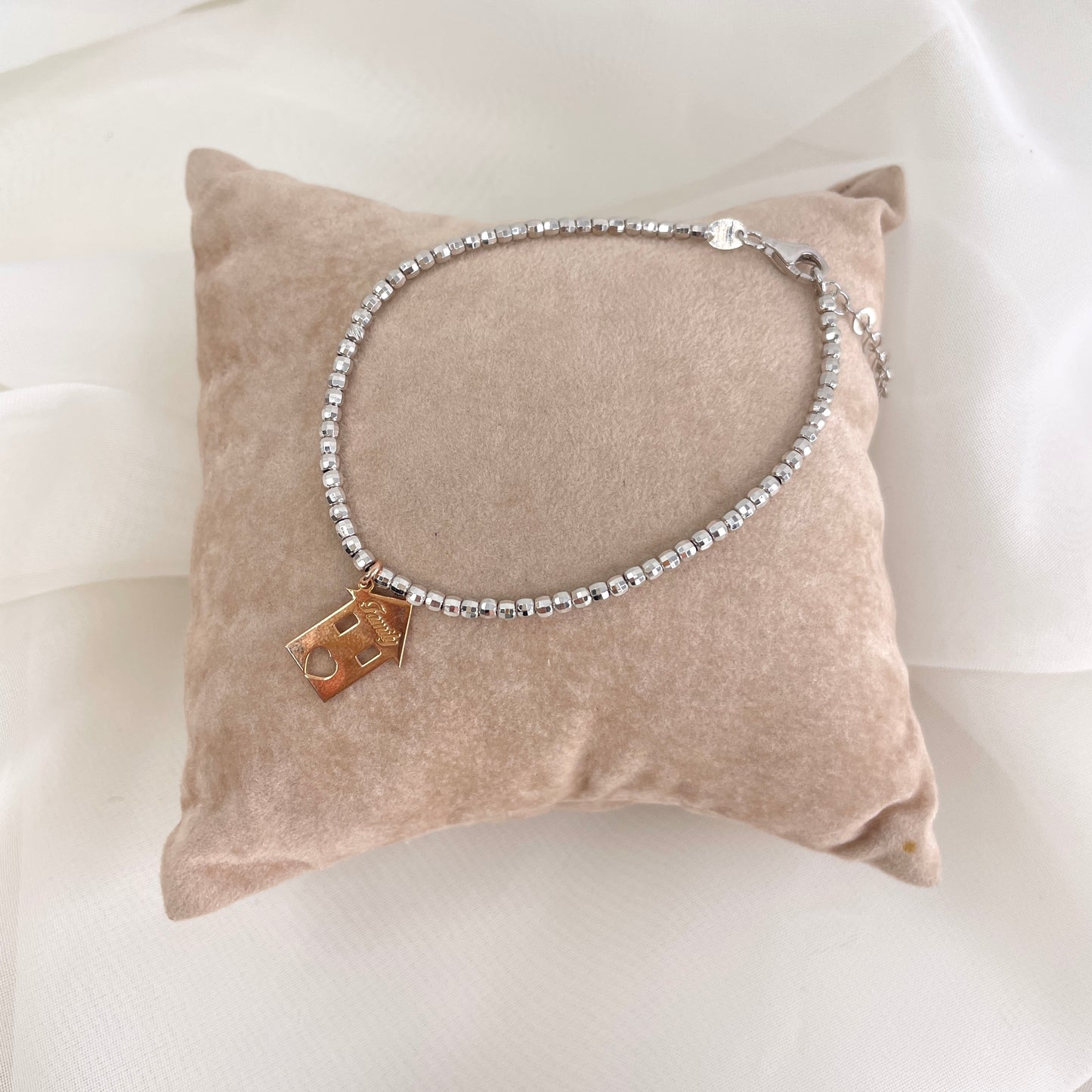 Bracciale a sfere diamantate con casetta rosè pendente - Lumiere Bijoux