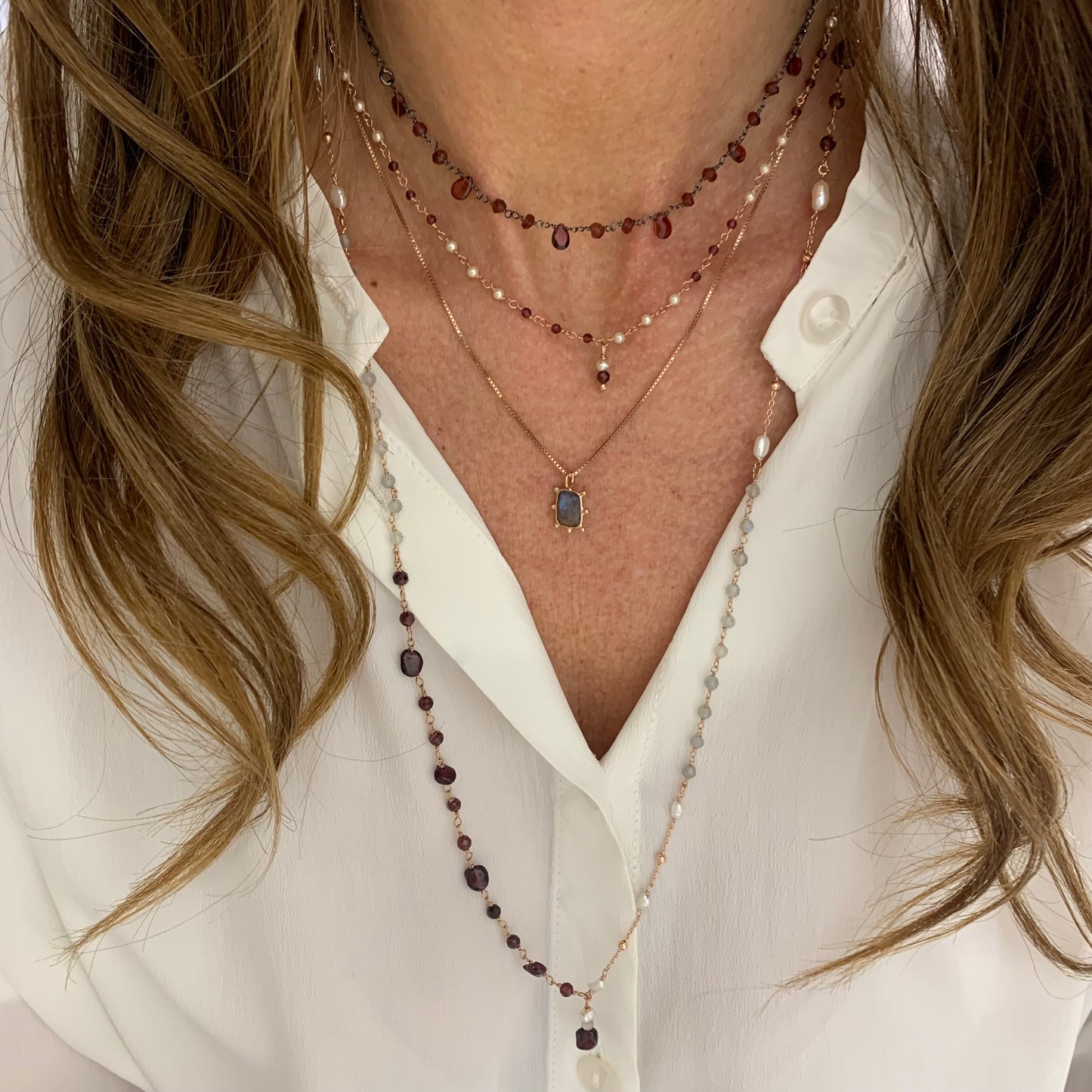 Collana catena veneziana cm 40 con pietra di Parigi rettangolare - Lumiere Bijoux