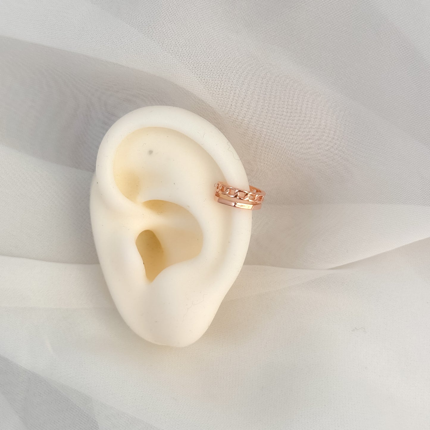 Earcuff ad 1 filo esagonale ed 1 filo catena groumette - Lumiere Bijoux