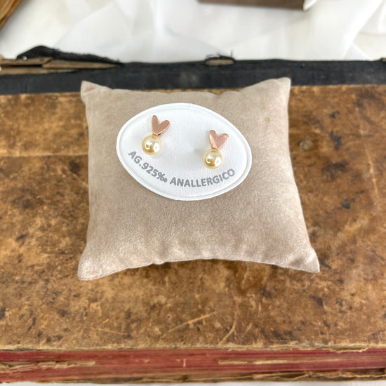 Coppia cuore bacio satinato e perla da 5 mm - Lumiere Bijoux