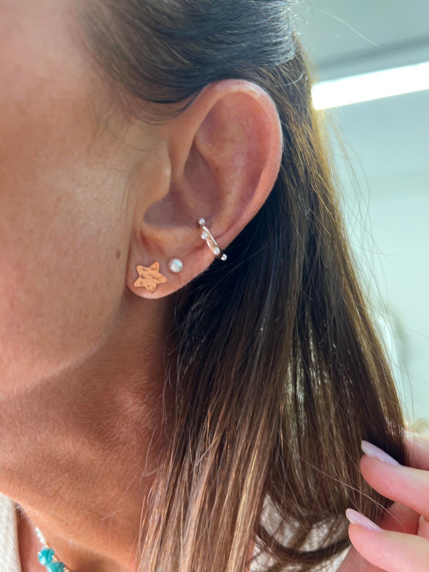 Coppia orecchini stella a lobo battute da 0,8 mm rosè - Lumiere Bijoux