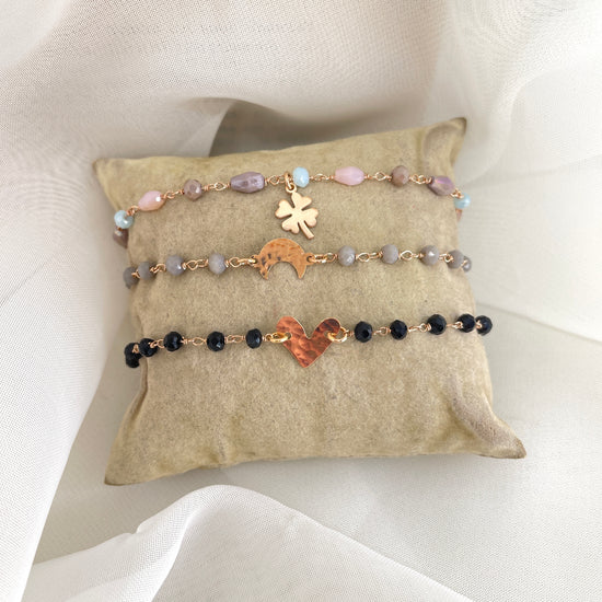 Bracciale cristalli multicolore con soggetti da 0,8 mm cuore o quadrifoglio o luna cm 17 - pezzi unici - Lumiere Bijoux