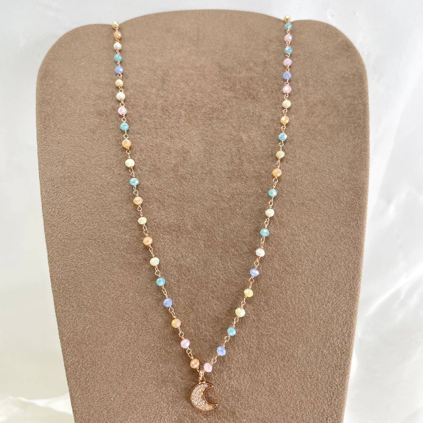 Collana cristalli multicolore con soggetto di zirconi quadrifoglio o stella vuota o luna cm 40 - pezzi unici - Lumiere Bijoux