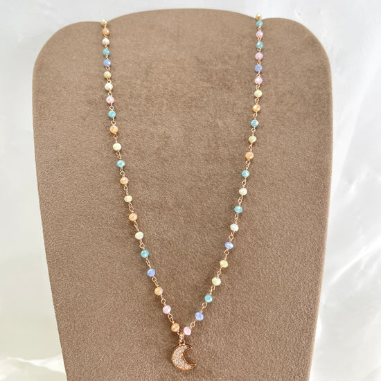Collana cristalli multicolore con soggetto di zirconi quadrifoglio o stella vuota o luna cm 40 - pezzi unici - Lumiere Bijoux