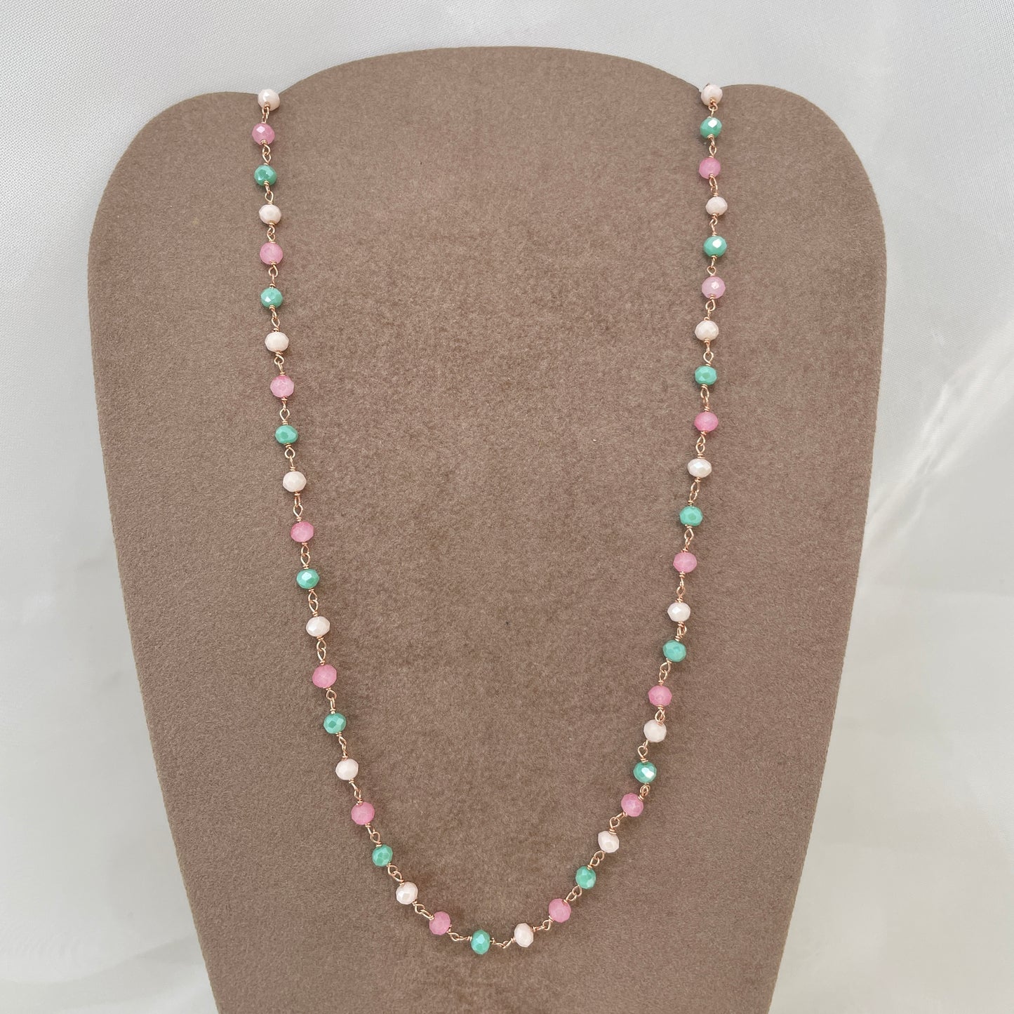 Collana cristalli rosa, rosa cangiante, tiffani cm 40 - Lumiere Bijoux