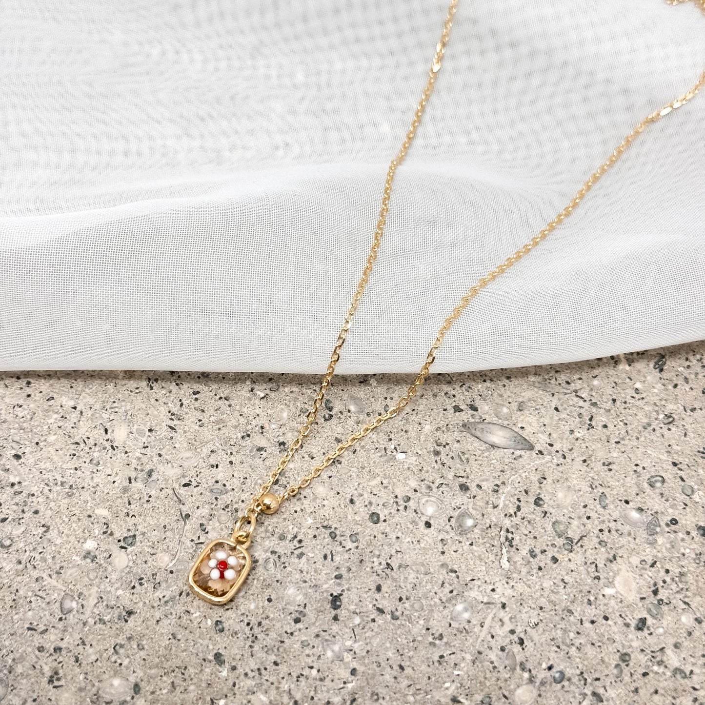 Collana catena rolò con fiore smaltato cm38 - Lumiere Bijoux