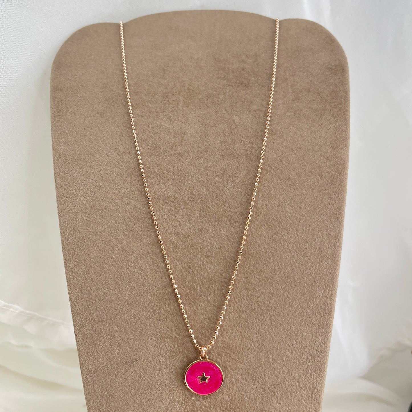 Collana militare diamantata con cialdina con stella pendente smaltata madreperla cm 50 - Lumiere Bijoux