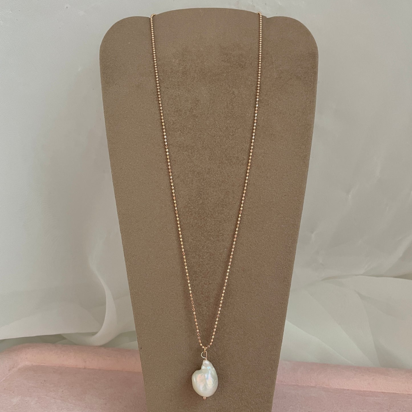Collana catena militare diamantata cm 50 con perla barocca naturale rosa, bianca o nera