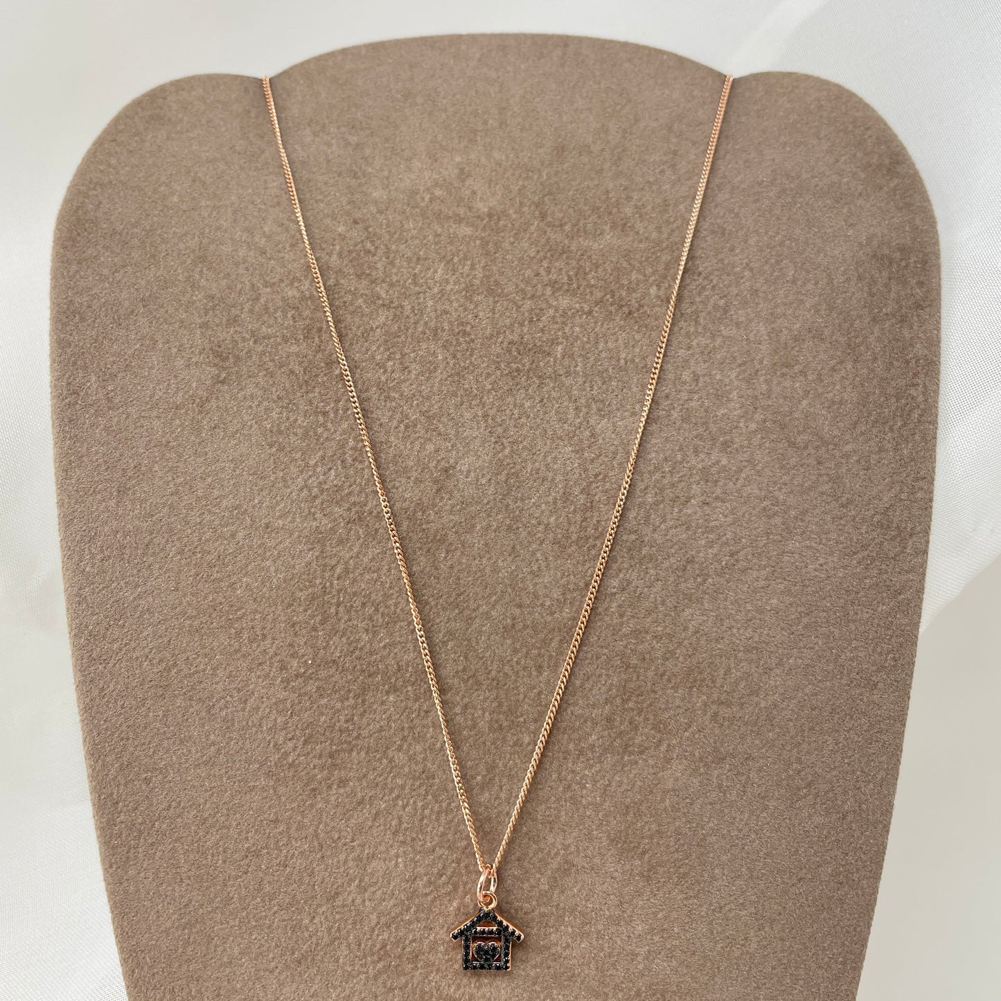 Collana catena grumette rosé cm35 con casetta con cuore di zirconi da 1 cm - Lumiere Bijoux