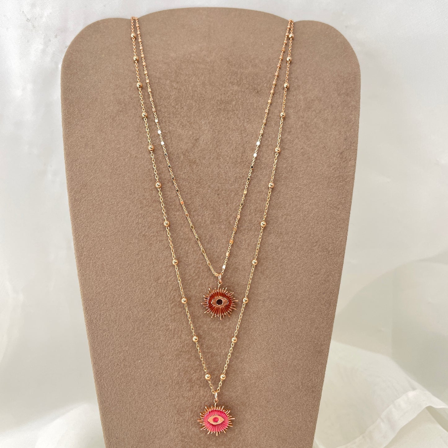 Collana catena rose cm 50 con occhio solare smaltato cioccolato o rosa - Lumiere Bijoux