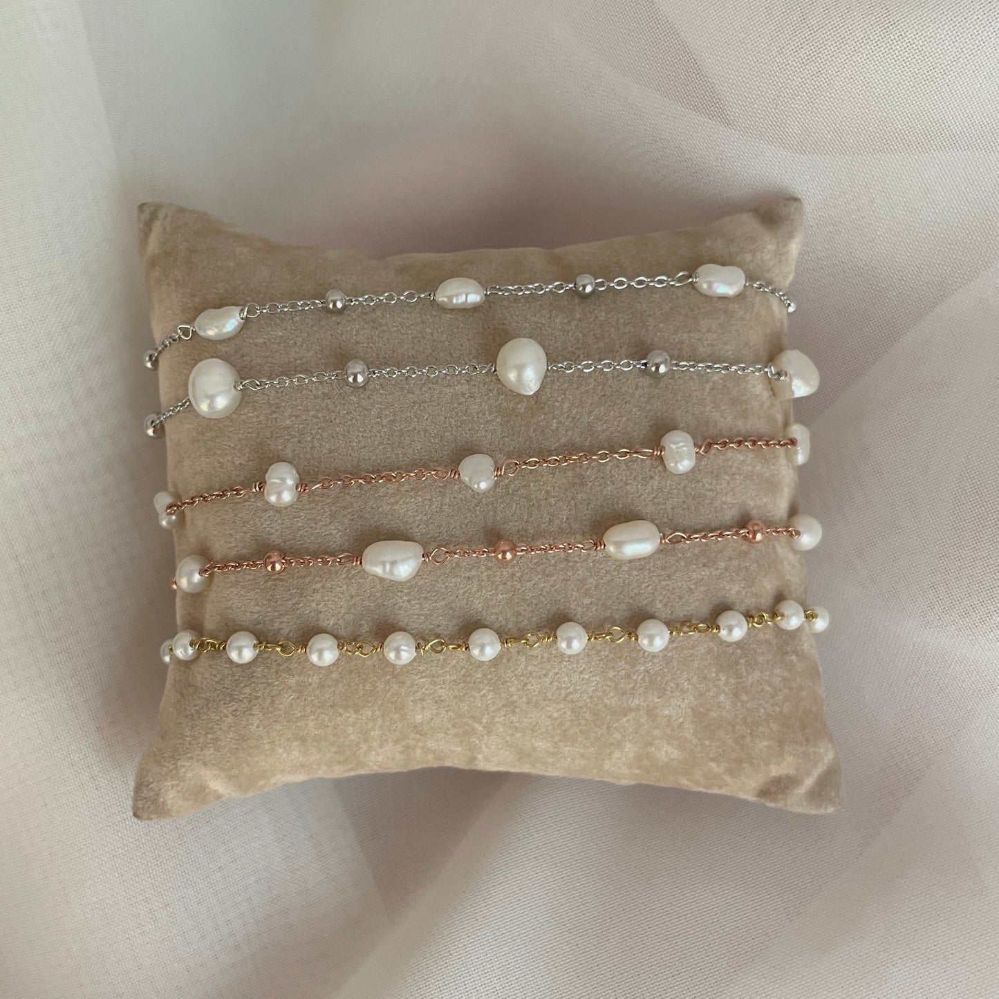Bracciale perle rosè o argento bianco cm 17 - pezzi unici - Lumiere Bijoux