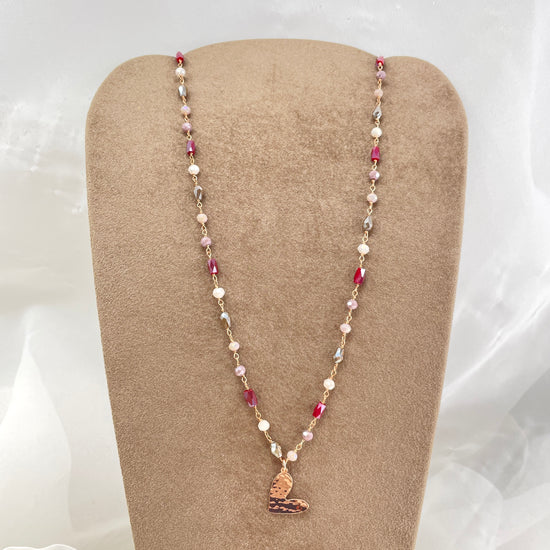 Collana cm 40 cristalli bordeaux, cipria, prugna, tortora con cuore bacio battuto da 1,5 cm - Lumiere Bijoux