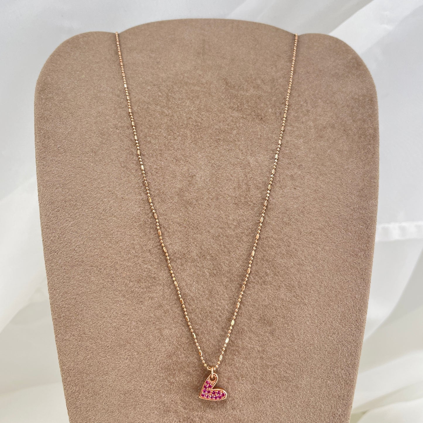 Collana cm 40 con cuore coccoloso dell'amore e zirconi da 1 cm - Lumiere Bijoux