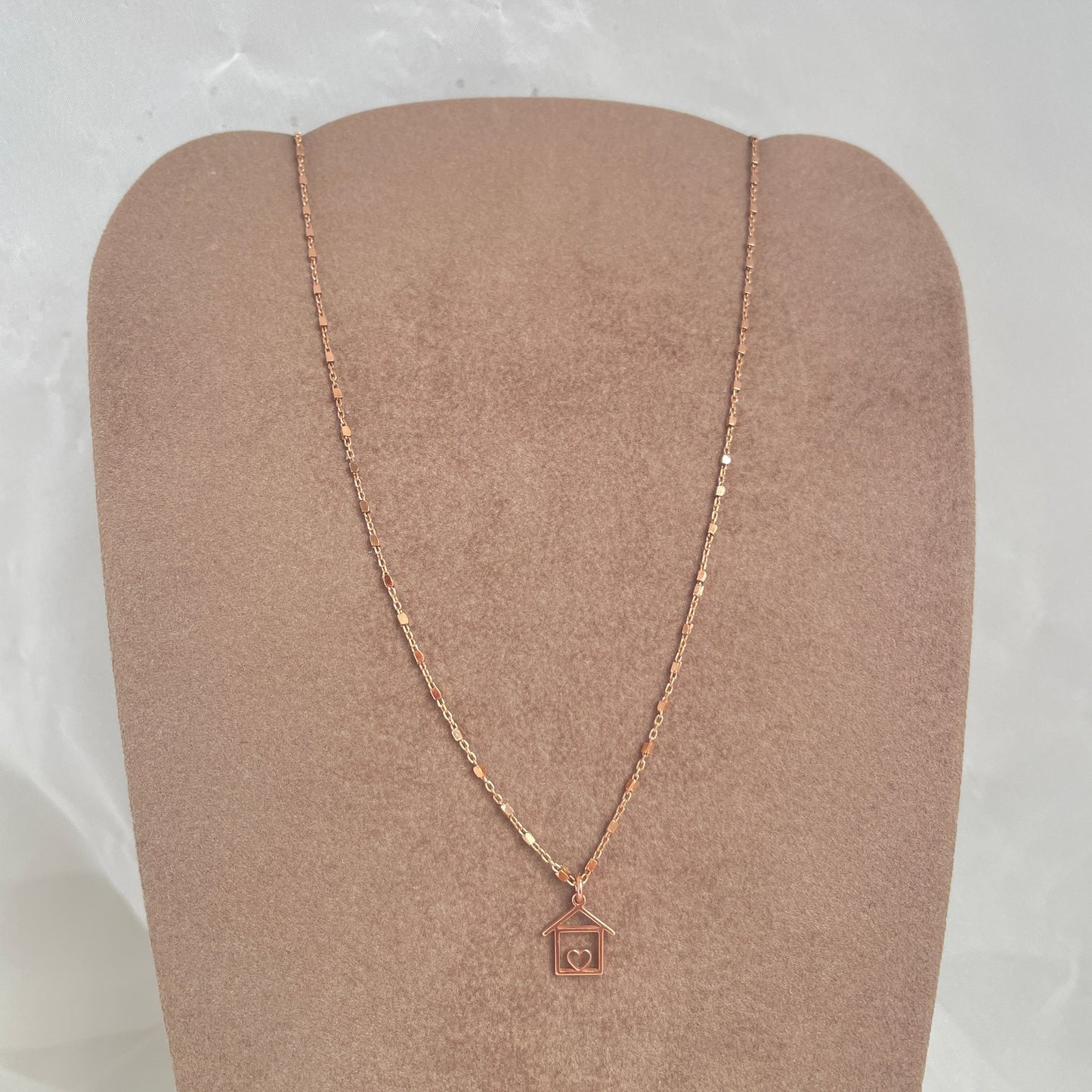 Collana choker catena dadini diamantata rosé cm35 con casetta stilizzata da circa 1 cm pendente - Lumiere Bijoux