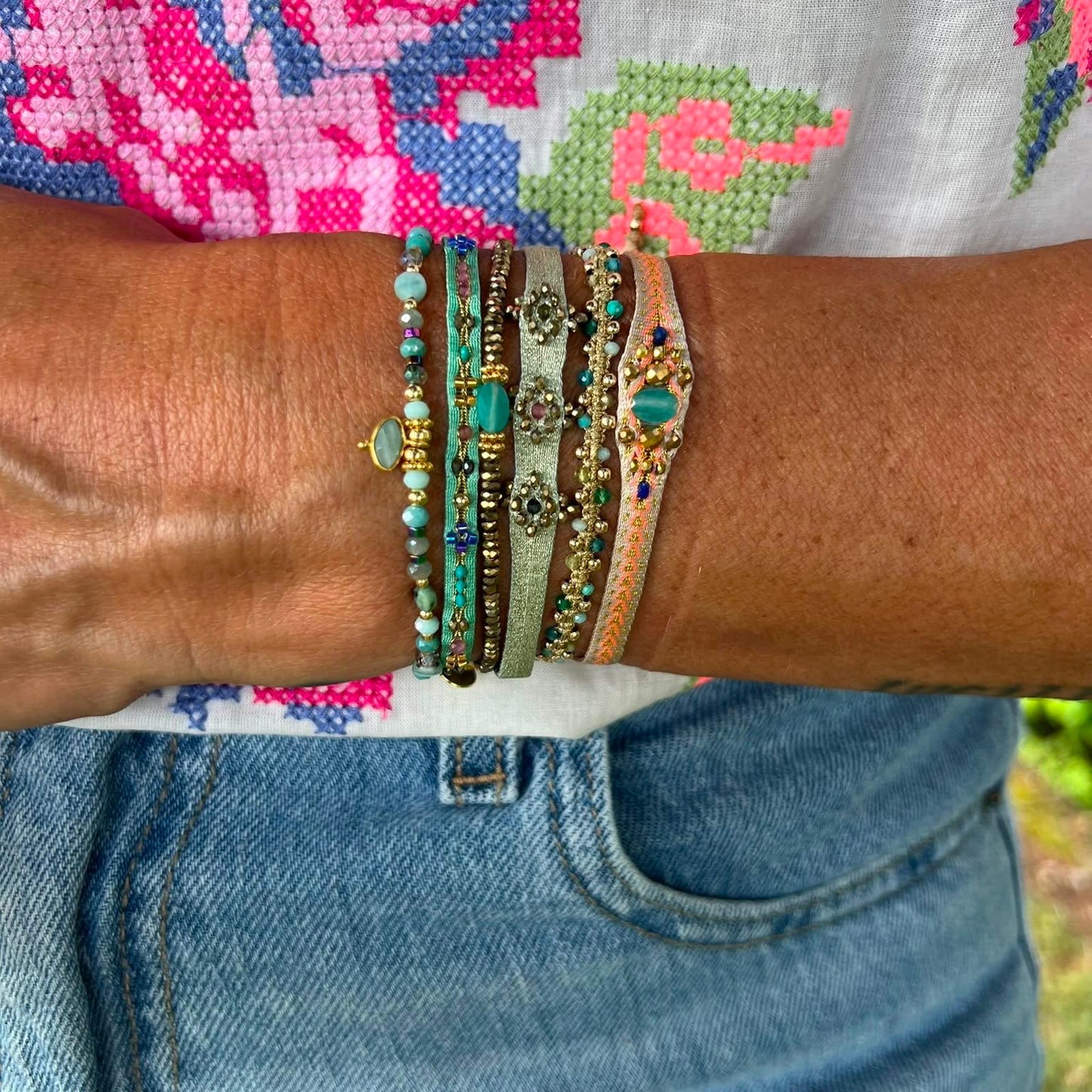 Bracciale Parigi MARA intreccio esclusivo pietre semi preziose 0.4 cm regolabile - Lumiere Bijoux