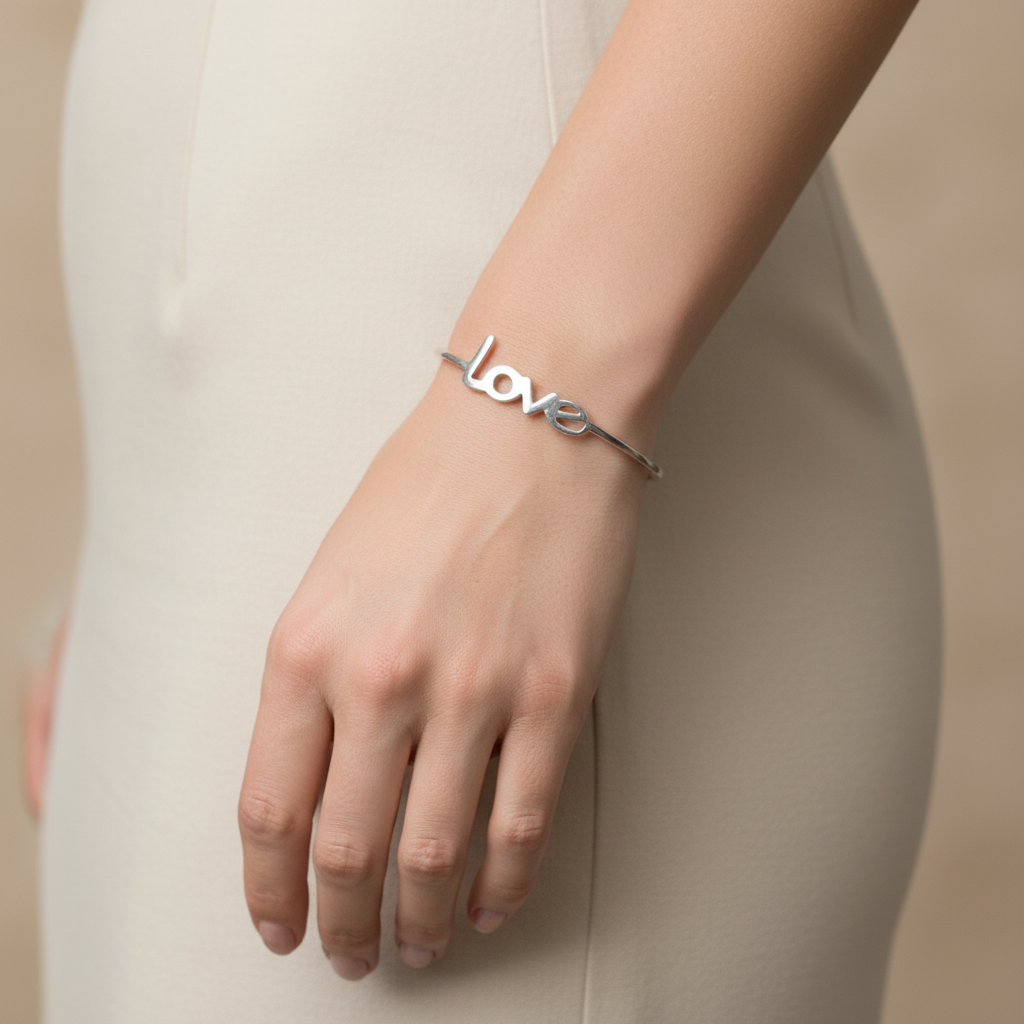 Bracciale rigido aperto Love in argento bianco - Lumiere Bijoux