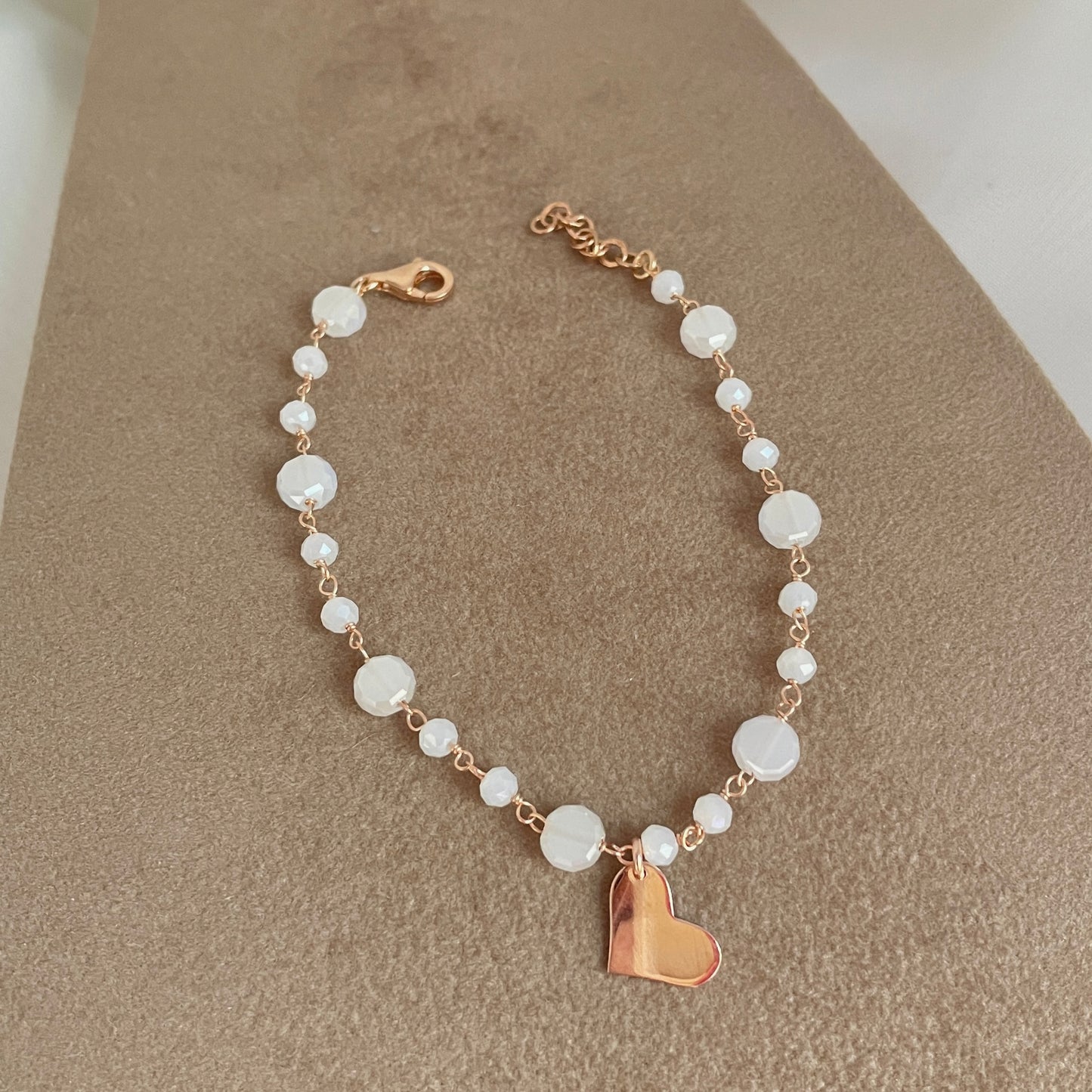 Bracciale cristalli multiforme con soggetto cuore pendente cm 17 - pezzi unici - Lumiere Bijoux