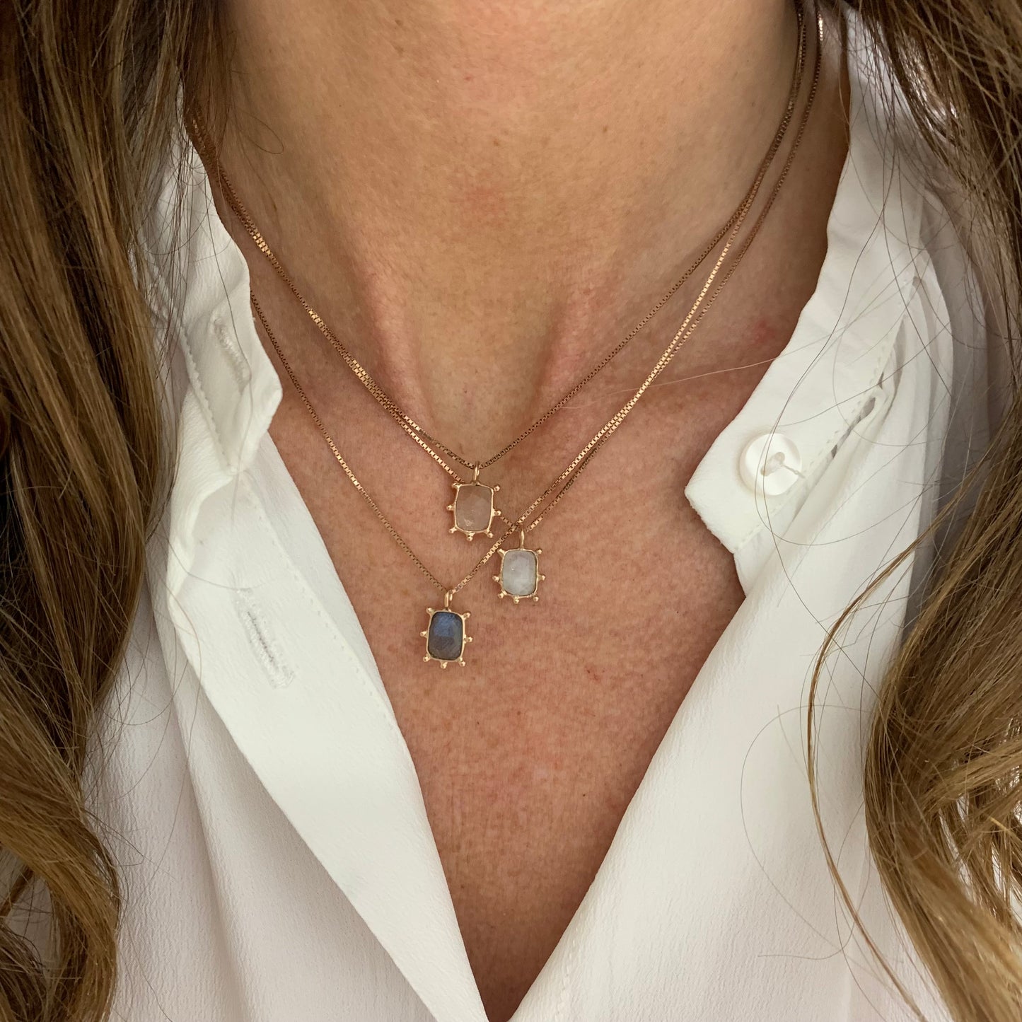 Collana catena veneziana cm 40 con pietra di Parigi rettangolare - Lumiere Bijoux