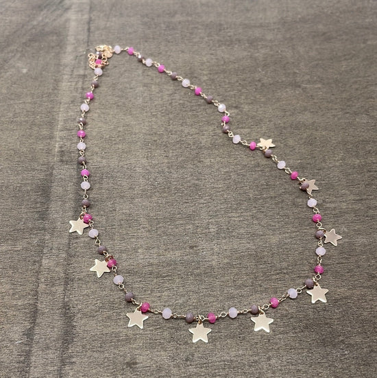 Collana cristalli multicolore rosa con stelle pendenti - cm 40
