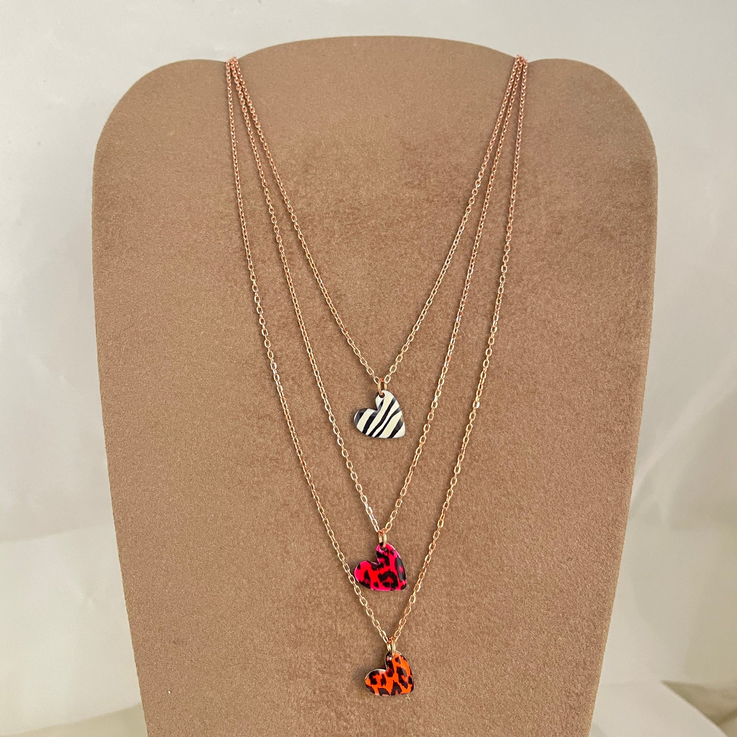 Collana catena forzatina cm 40 cuore da 1 cm zebrato o leopardato - Lumiere Bijoux
